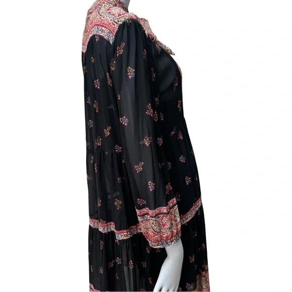 JOIE Alpina 100% Silk Dress Caviar Paisley Tie Neck Loose Fit Dress With Slip - Picture 12 of 16